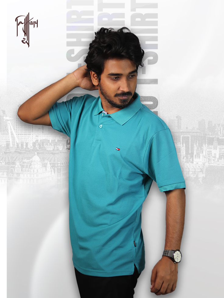 Premium Polo T-shirt (Teal-Blue) - Image 2
