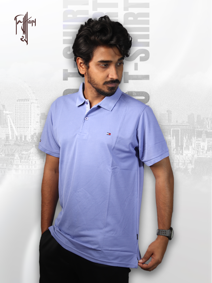 Premium Polo T-shirt (Lavender Blue) - Image 2